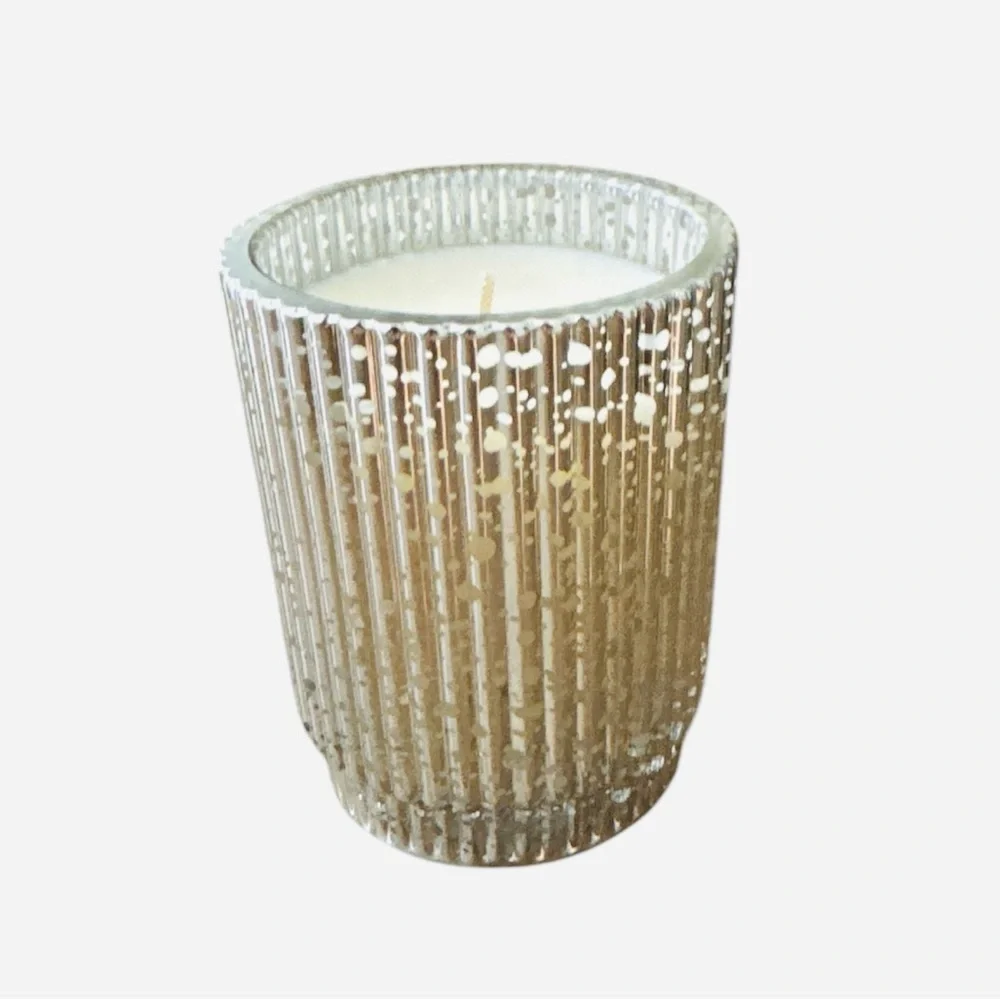 Crate & Barrel Fete Silver Alpine Holiday 1-Wick Balsam & Peppermint Candle New